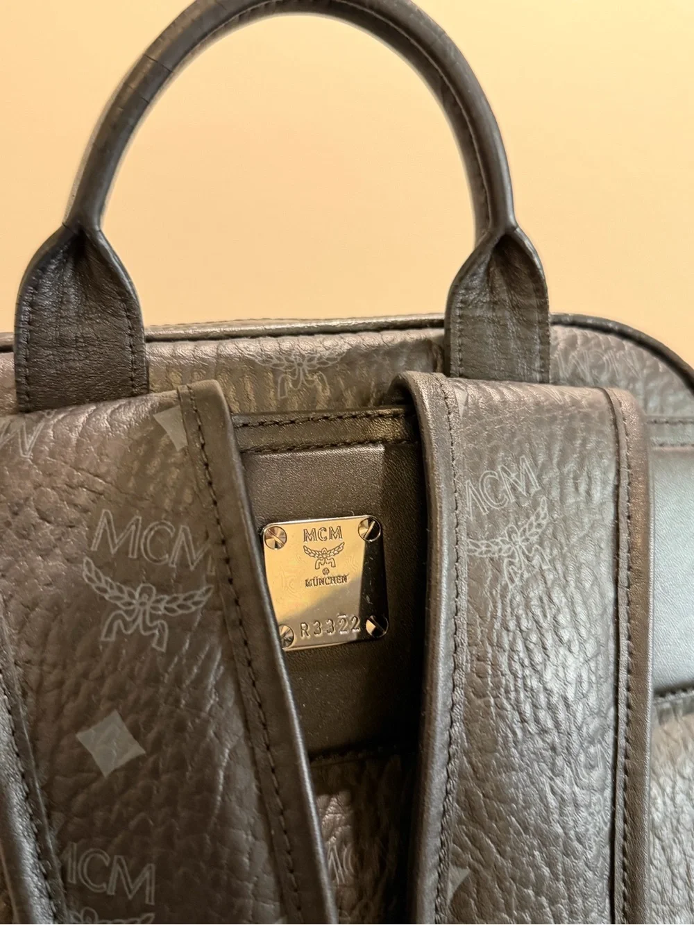 MCM Black Monogram Textured Leather Backpack